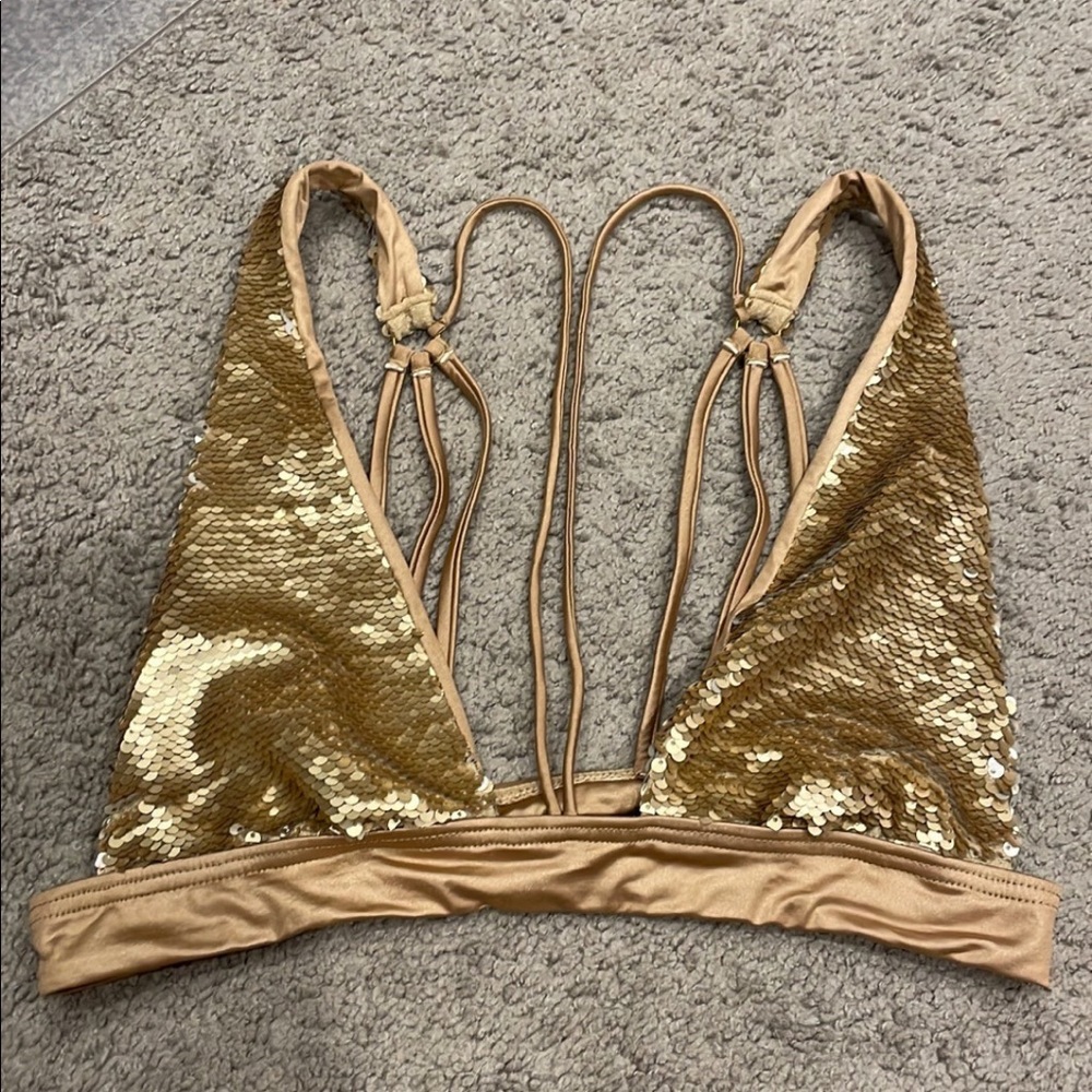 Beach Bunny Siren Song Sequin Apex Bikini Top